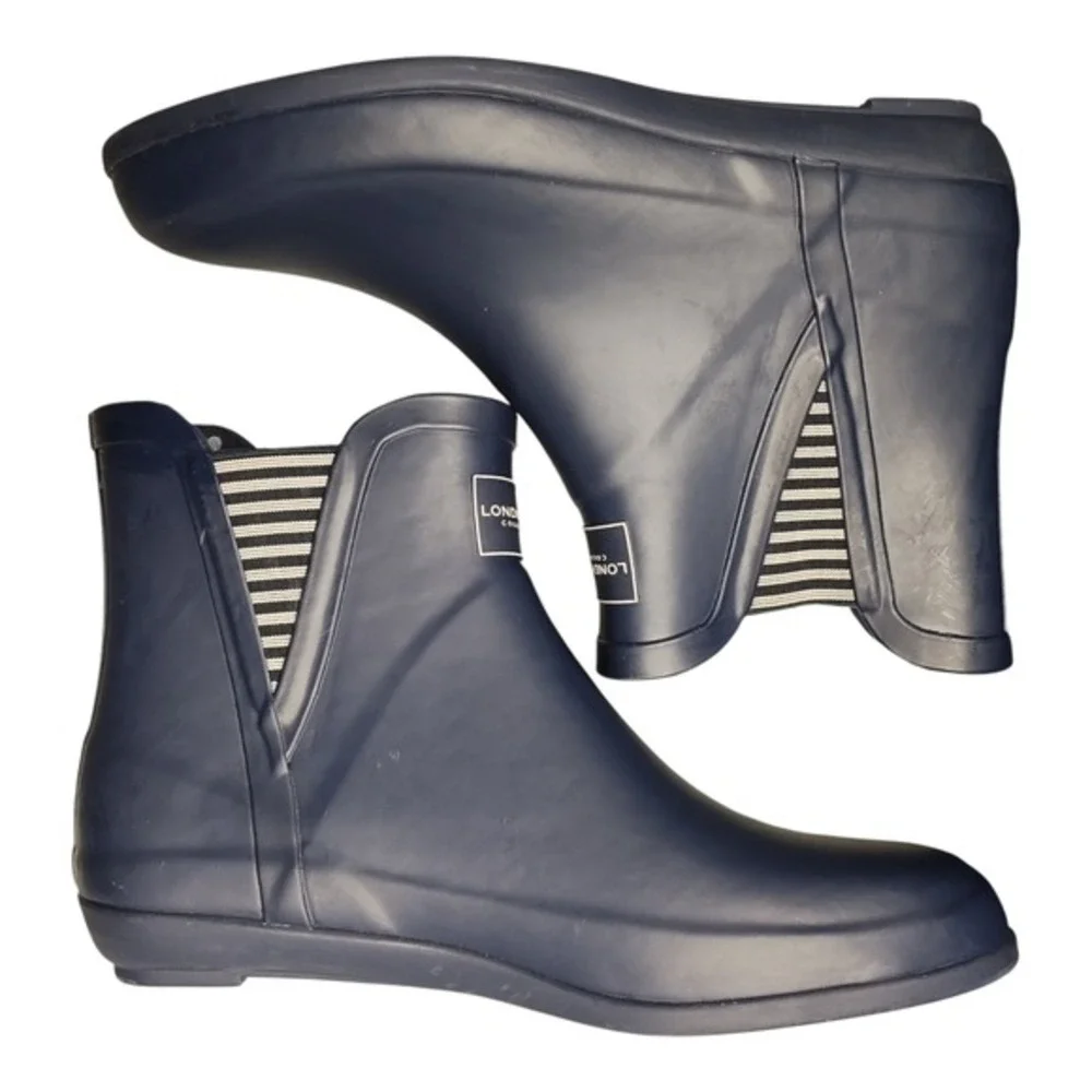 London Fog Piccadilly Rain Boots Womens US 10M Navy Synthetic Waterproof Pull On